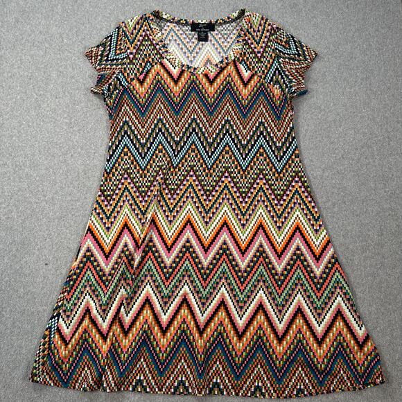 Lennie for Nina Leonard Chevron Mini Shift Dress Women's XL Colorful Pixelated - Picture 1 of 6